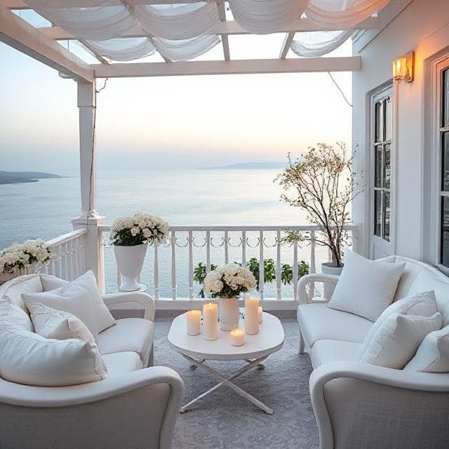 All-White Coastal Balcony_ Minimalist Ocean View Retreat